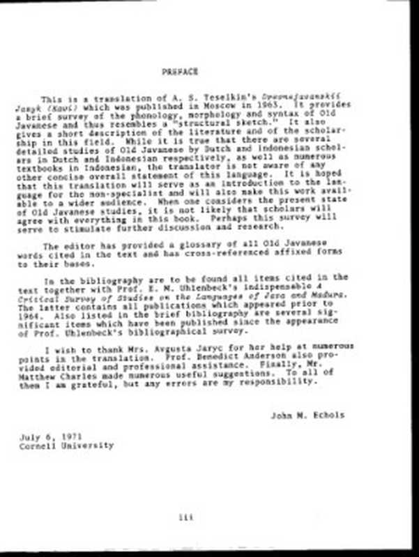 Old Javanese (Kawi)(Avenis Stepanovič Teselkin; John M Echols)(Ithaca, NY Cornell Univ., Southeast Asia Program, Modern Indonesia Project 1972)