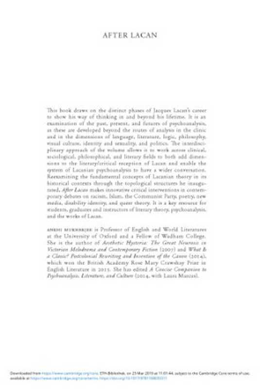 After Lacan Literature Theory and Psychoanalysis in the Twenty-First Century(Ankhi Mukherjee ed.)(Cambridge University Press 2018)