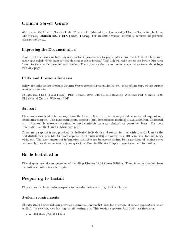 Ubuntu Server Guide Documentation Linux 20.04 LTS (Focal Fossa)（Canonical）（2020）