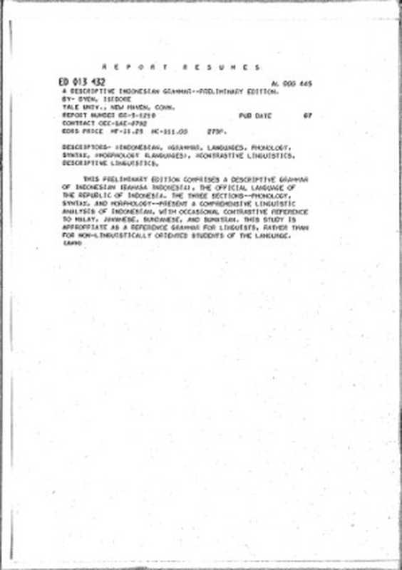 A descriptive Indonesian grammar(Isidore Dyen)(Yale University 1967)