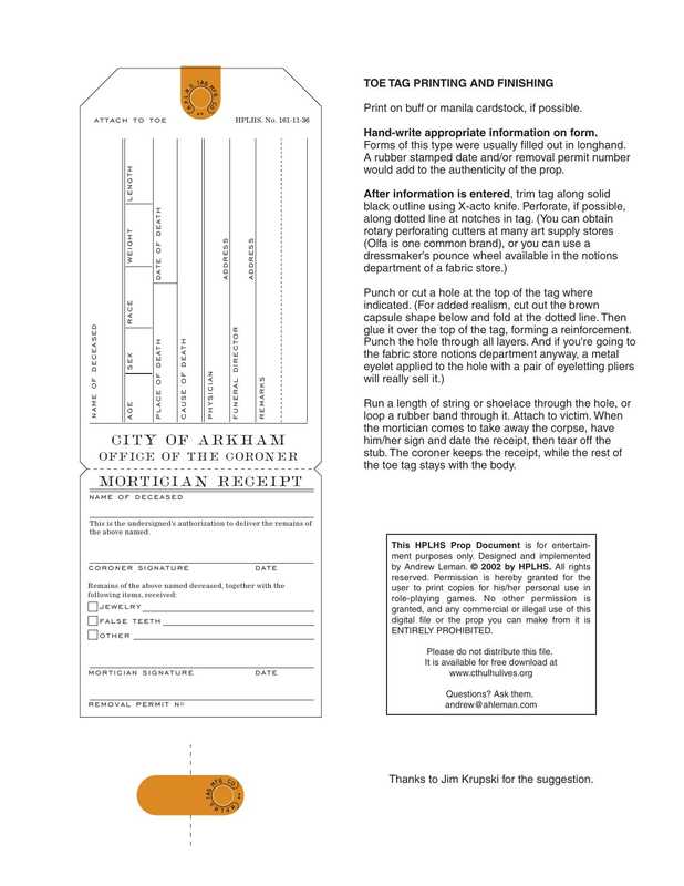 ArkhamToeTag（Call of Cthulhu RPG）