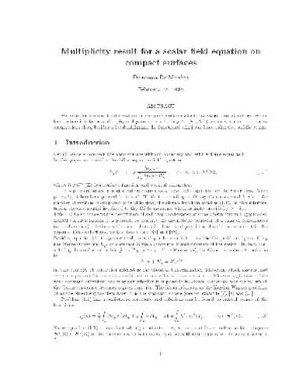 Multiplicity result for a scalar field equation on compact surfaces(De Marchis F.)(2008)