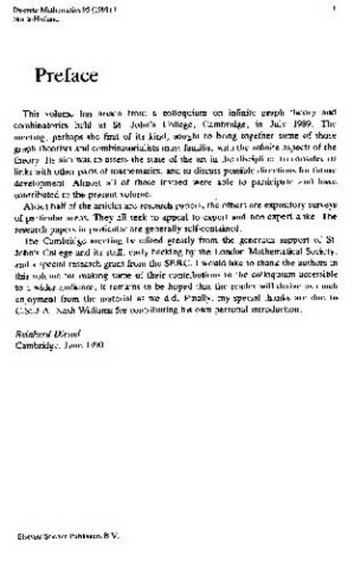 Directions in Infinite Graph Theory and Combinatorics  With an introduction by C.St.J.A. Nash-Williams（R. Diestel）（North Holland 1992）