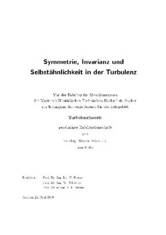 Symmetrie  invarianz und selbstaehnlichkeit in der turbulenz（Oberlack M.）（2000）