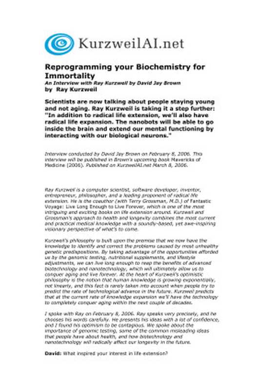 ReprogrammingYourBiochemistryforImmortality（KurzwellRay）
