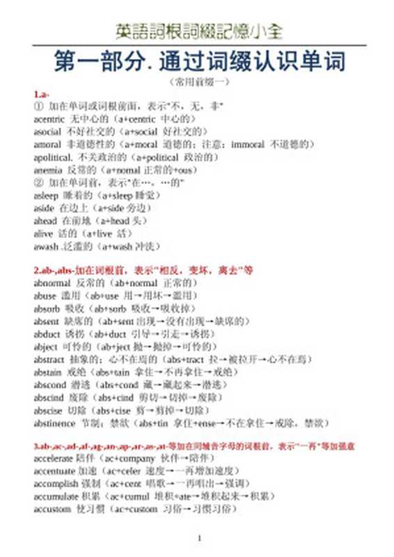 英语词根词缀记忆小全(A4打印版)(罗毅管理研究)(2009)