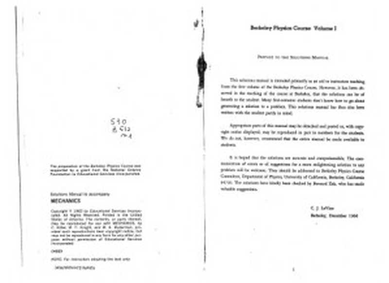 Mechanics(BerkeleyPhysicsCourseVol.1)solutionmanual(C.J.LeVine)