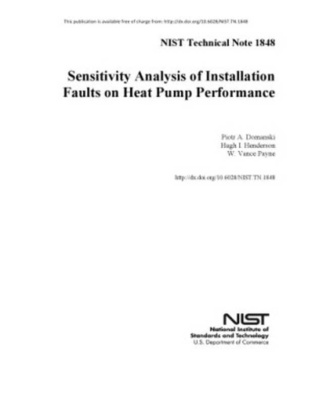 SensitivityAnalysisofInstallationFaultsonHeatPumpPerformance（PiotrA.DomanskiHughI.HendersonW.VancePay...）（NationalInstituteofStandardsandTechnology2014）