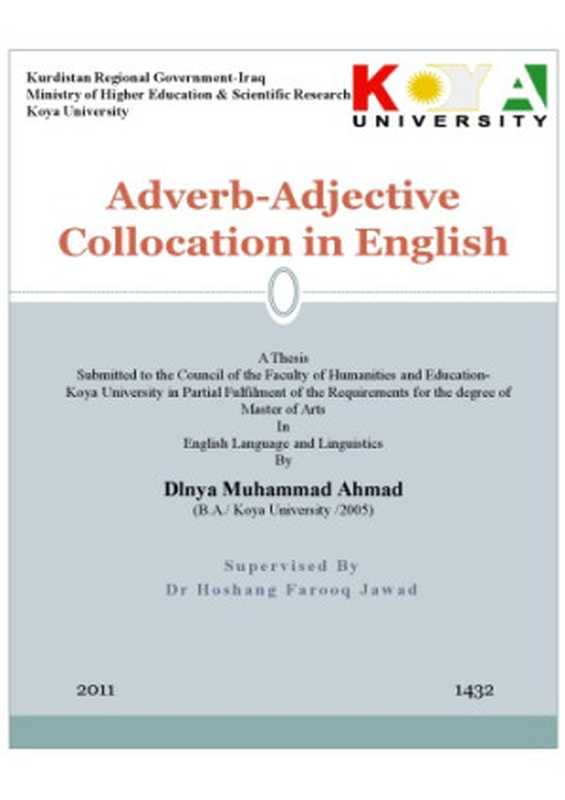 Adverb-AdjectiveCollocationinEnglish（DlnyaMuhammadAhmad）（KoyaUniversity2011）