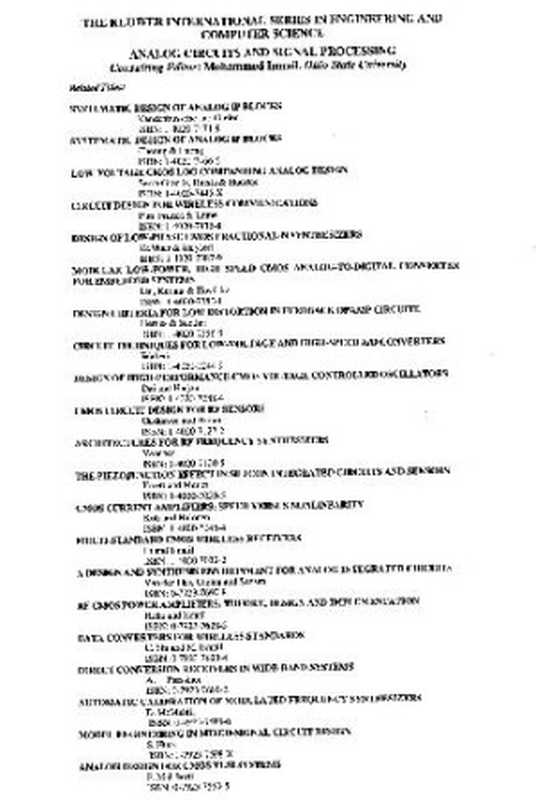 CmosIntegratedAnalogToDigitalAndDigitalToAnalogConvertersByDePlassche(RudyJVan)(SpringerKluwerAcademicPublishers2003)