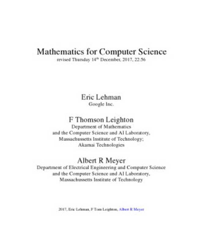 MathematicsforComputerScience（EricLehmanThomsonLeightonAlbertMeyer）（SamuraiMediaLimited2017）